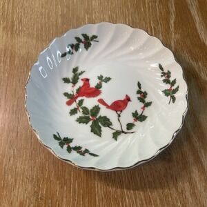 Lefton Cardinals Christmas Bowl Holiday 1984 Trinket Dish Japan Soap‎ Vintage